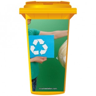 Woman Recycling Rubbish Wheelie Bin Sticker Panel